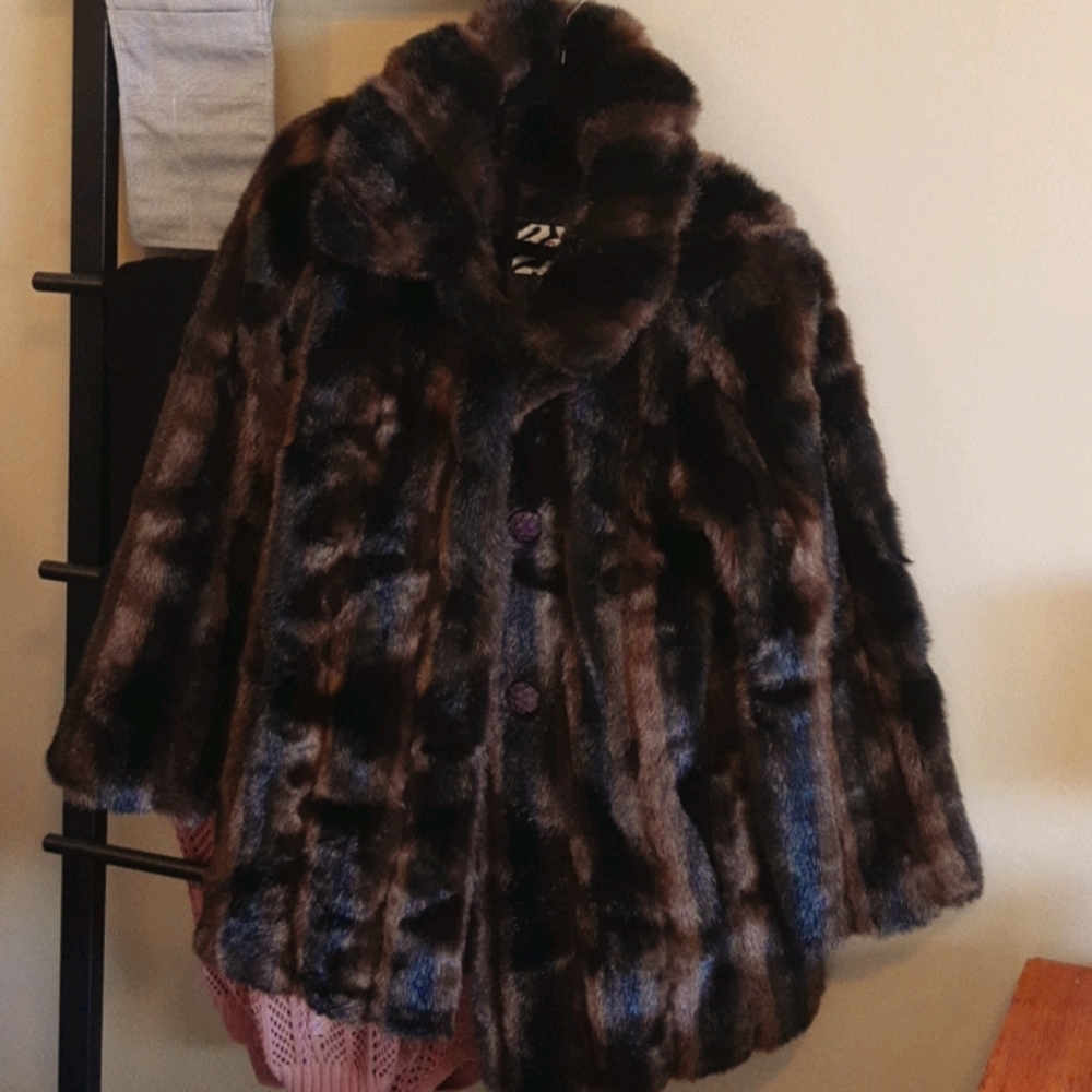 Hip length vintage faux fur coat